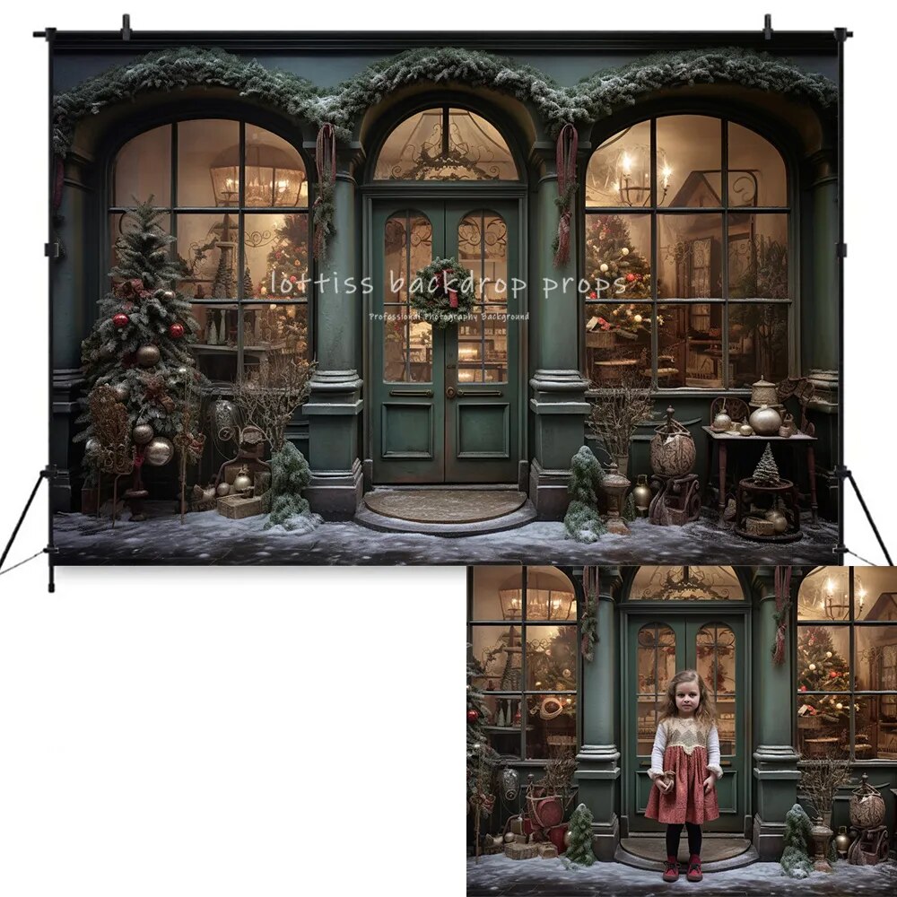 Christmas Streets House Front Backdrops Kids Baby Photography Props Child Adult Photocall Classic Xmas Fireplace Background