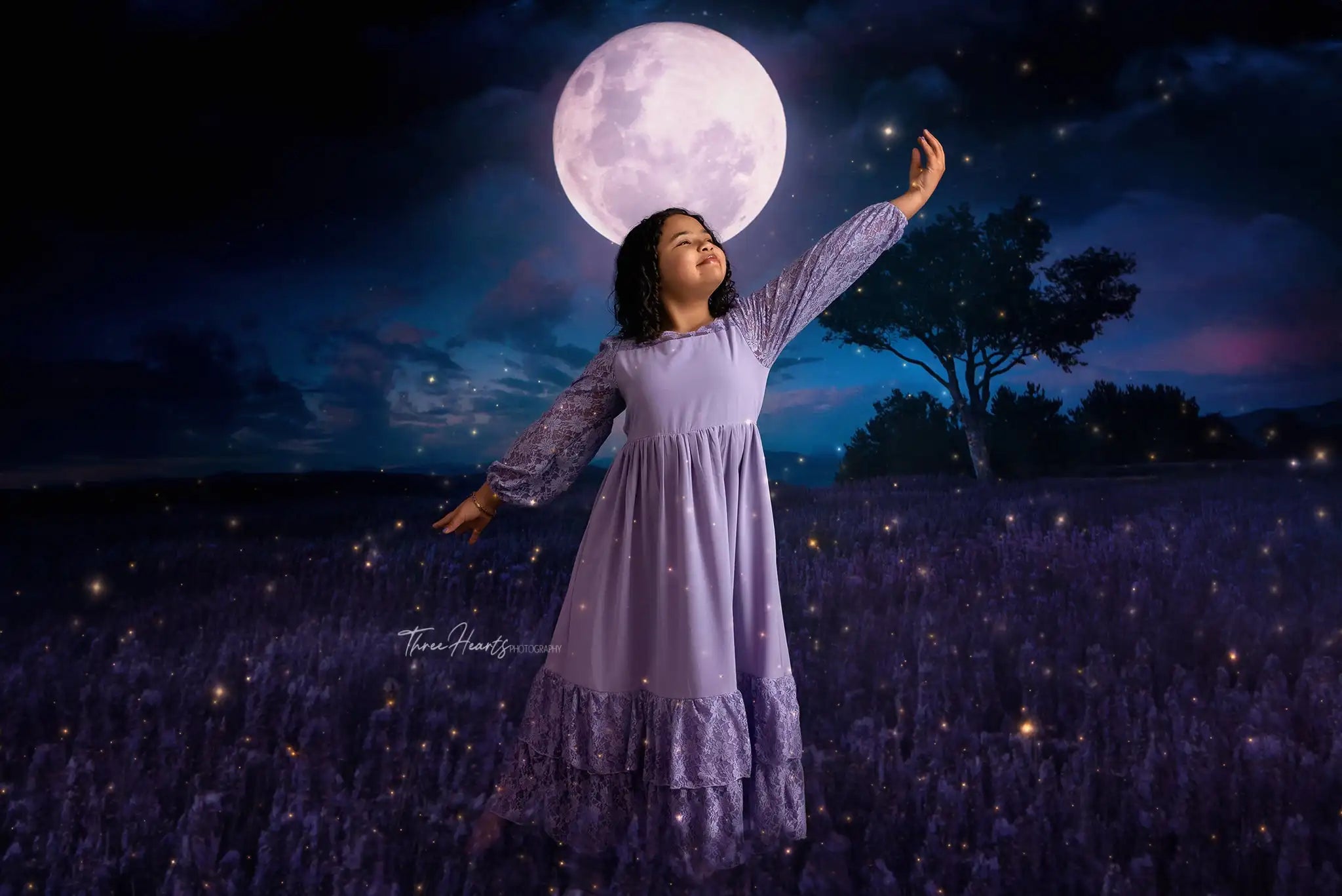 Twilight Garden Photography Backdrop Big Moon Kids Baby 1st Birthday Party Decors Child Girls Adult Studio Backgrounds