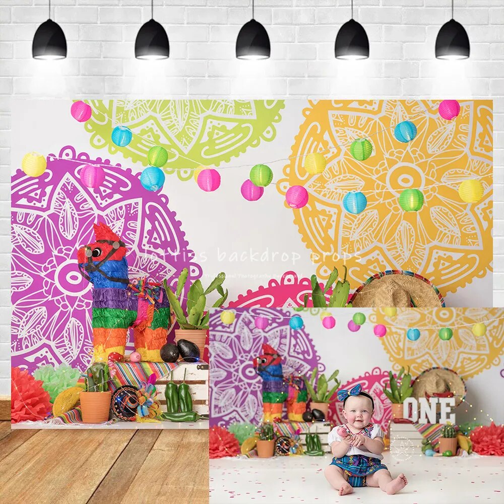 Fiesta Backdrops Kids Cake Smash Props Children Baby Portrait Photocall Mexico Cowboy Background Photography Photostudio