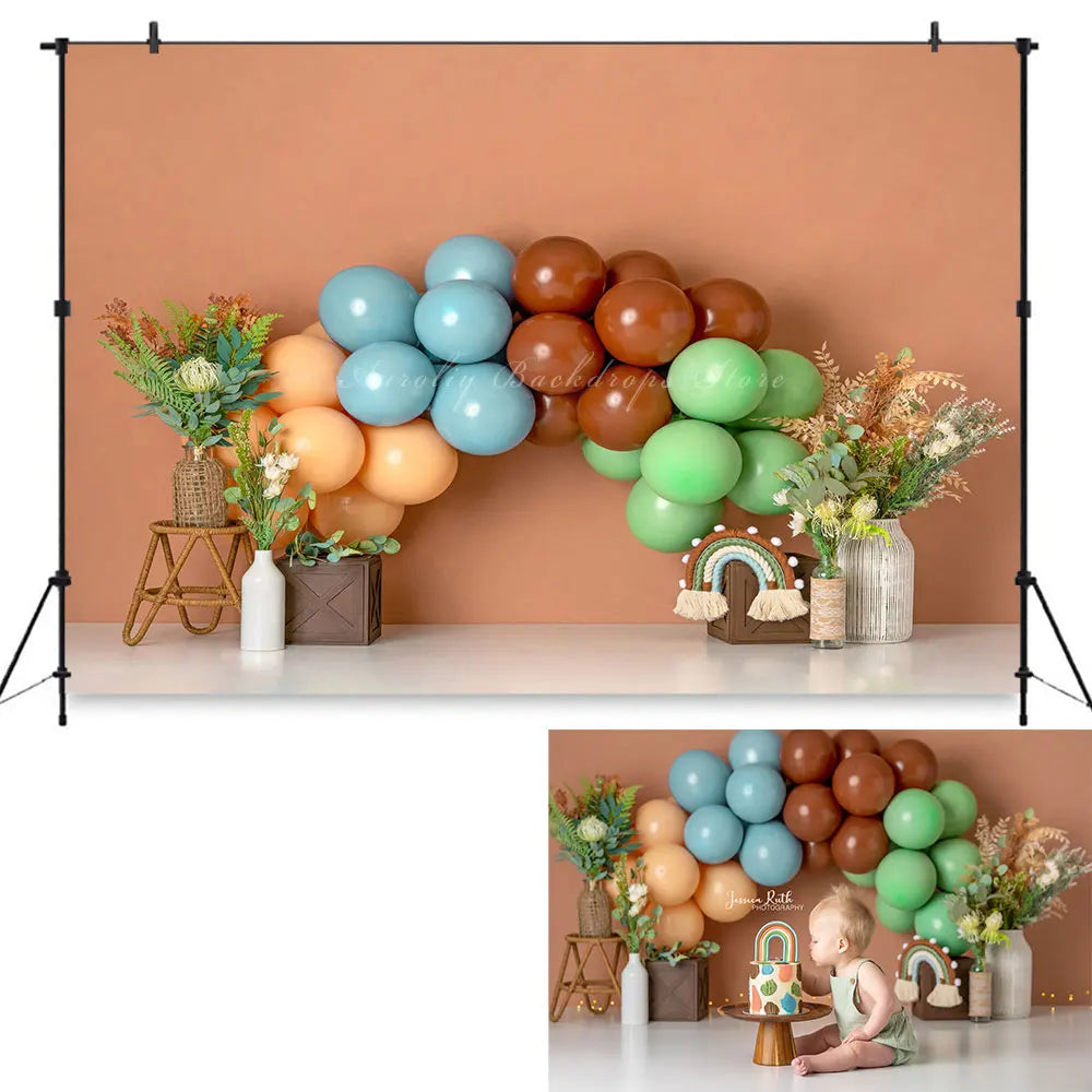 Sweet Bears Backdrop Kids Baby Cake Smash Photography Props Balloons Child Birthday Photocall Decors Studio Backgrounds