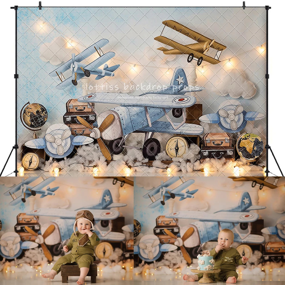 Adventure Vintage Planes Photography Backdrops Child Adult Photocall Decors Adult Baby Cake Smash Birthday Props Backgrounds