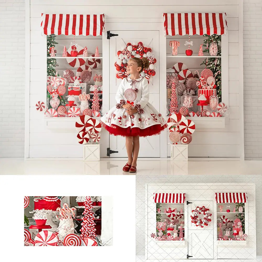 Peppermint Twist Shop Backdrop Kids Baby Cake Smash Photography Props Child Adult Birthday Photo Shoot Backgrounds