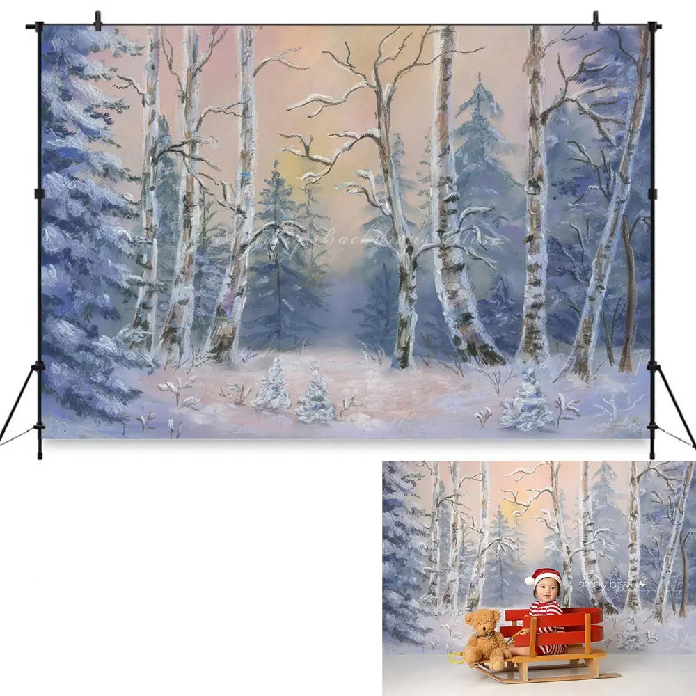 Winter Evening Photography Backdrop Forest Kids Baby Cake Smash Photocall Decors Child Adult Birthday Studio Backgrounds