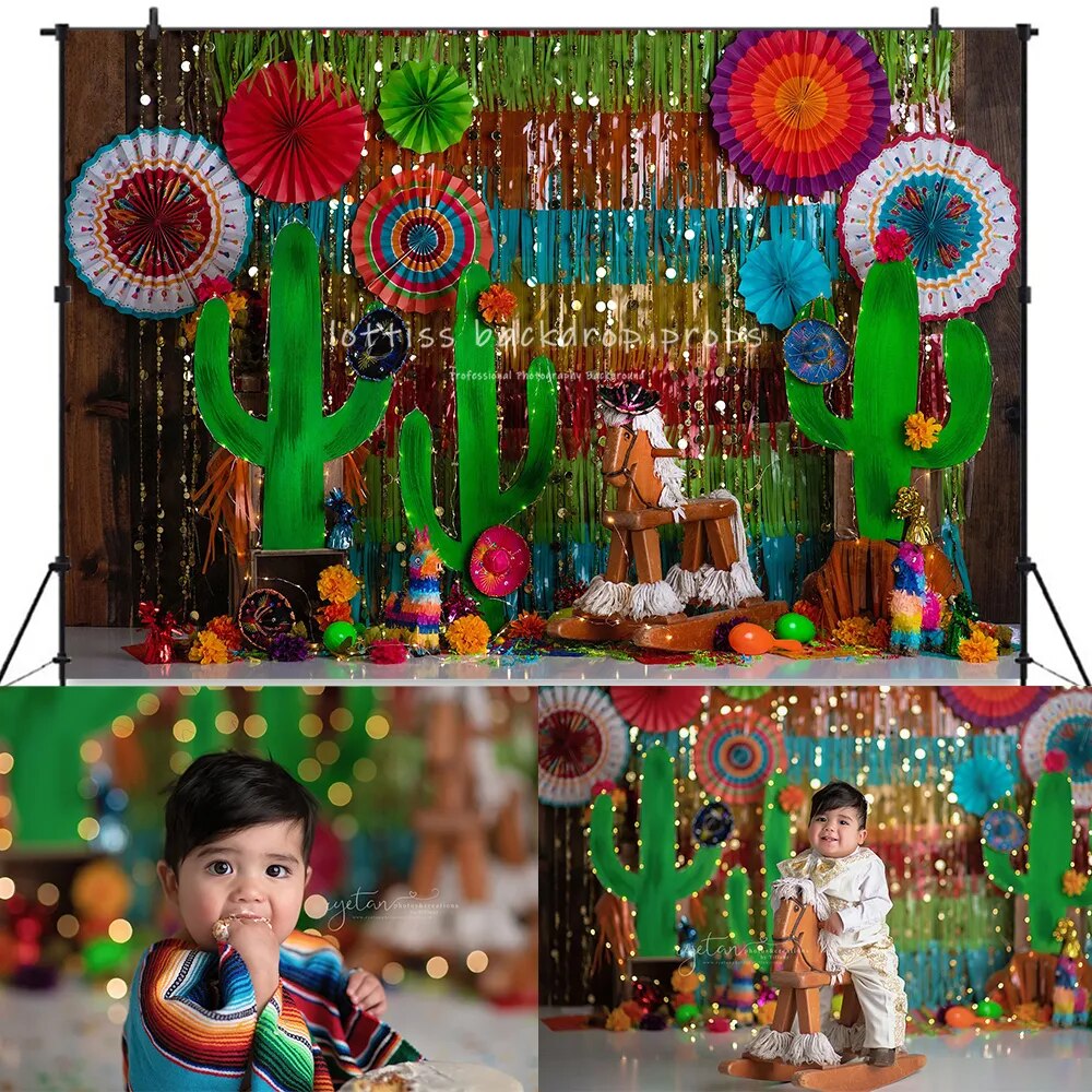 Mexico Fiesta Party Backdrops Kids Cake Smash Photography Masquerade Birthday Mexico Carnival Sassy Sombreros Backgrounds