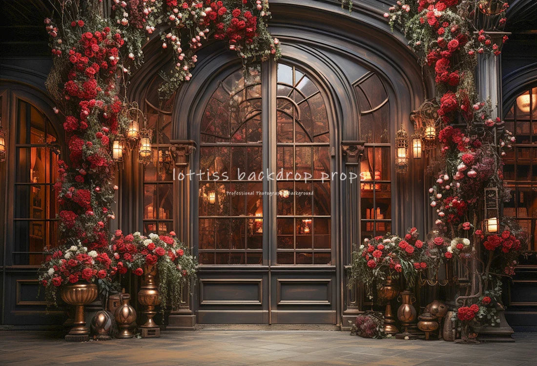 Rose Castle Valentine's Day Backdrops Kids Girl Photography Child Adult Photocall Decors Floral Wooden Door Backgrounds