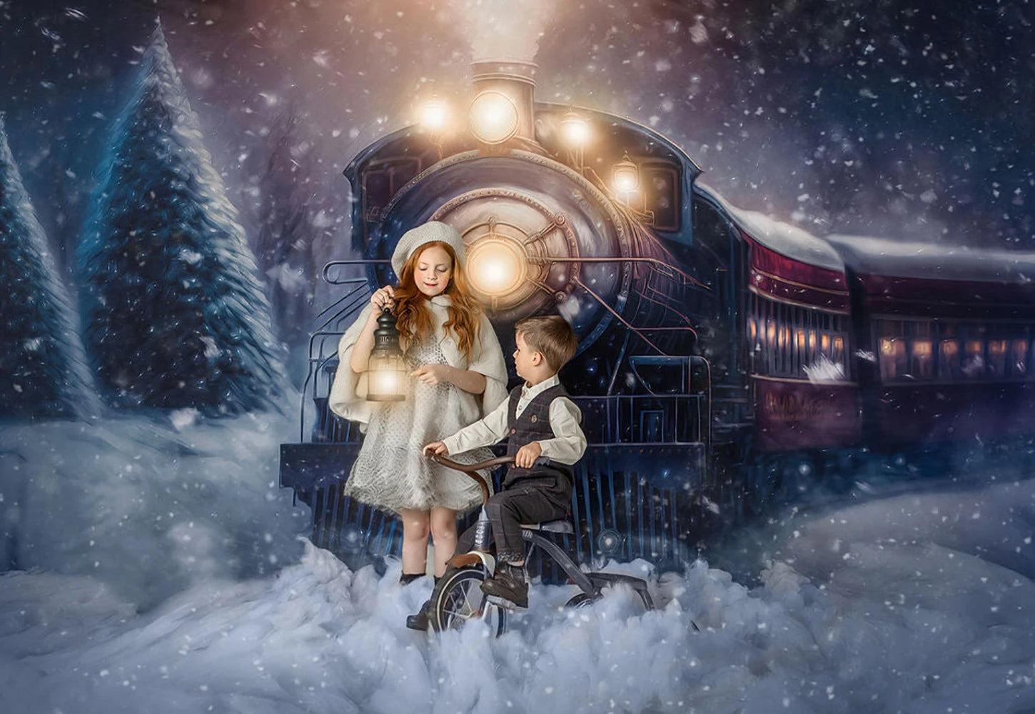 Polar Express Train Backdrops All Aboard Theme Kids Baby Portrait Photocall Girl Adult Photostudio Christmas Winter  Background