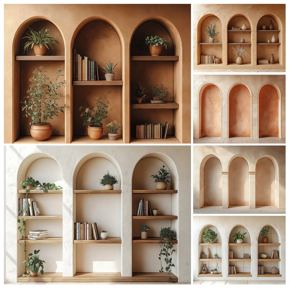 Three Arches Wall Backdrops Kids Woman Photography Child Baby Photocall Decors Brown Dark Bookcase Classic Wall Backgrounds