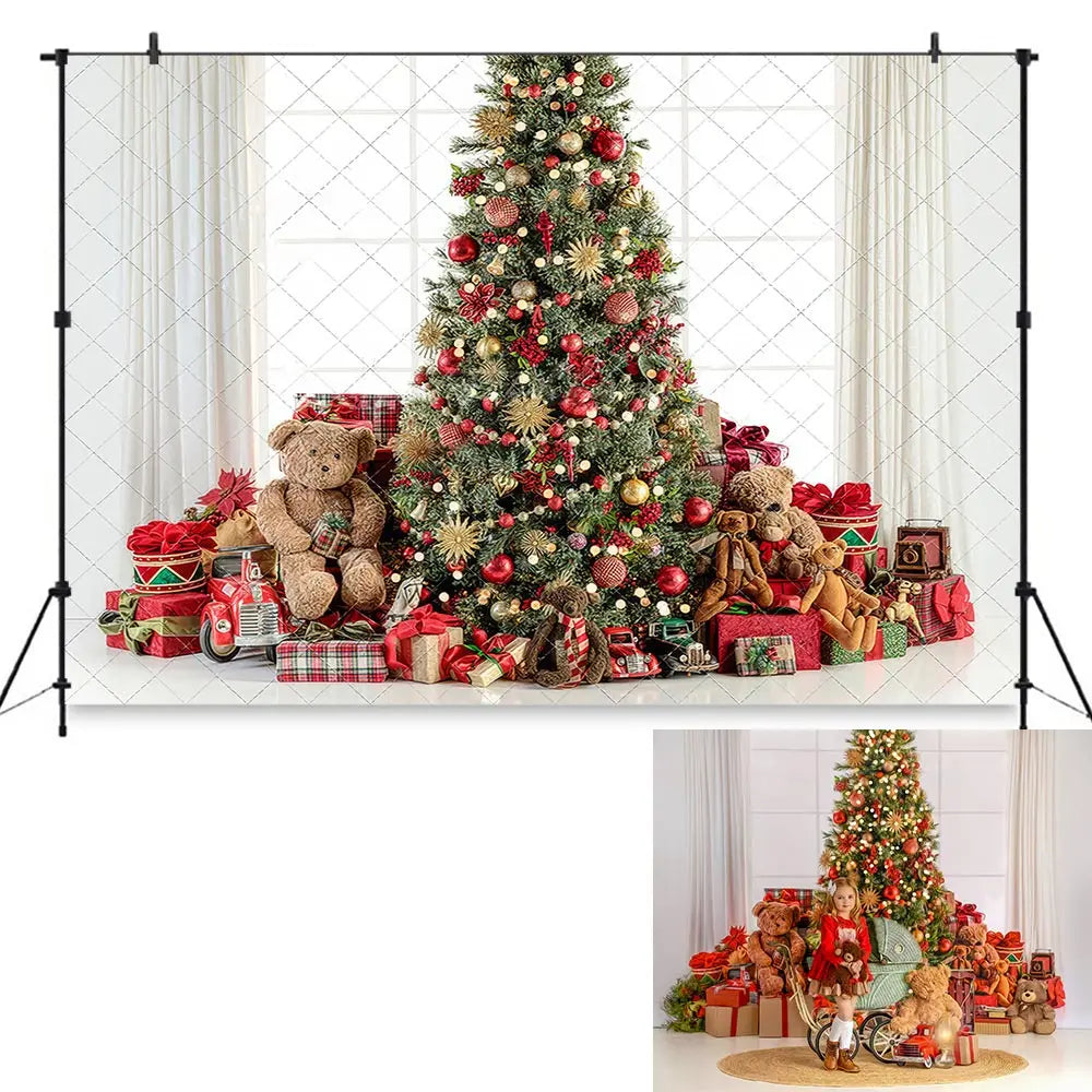 Christmas Backdrop Fireplace Xmas Trees Kids Baby Cake Smash Photography Props Child Adult Studio Photo Decor Backgrounds