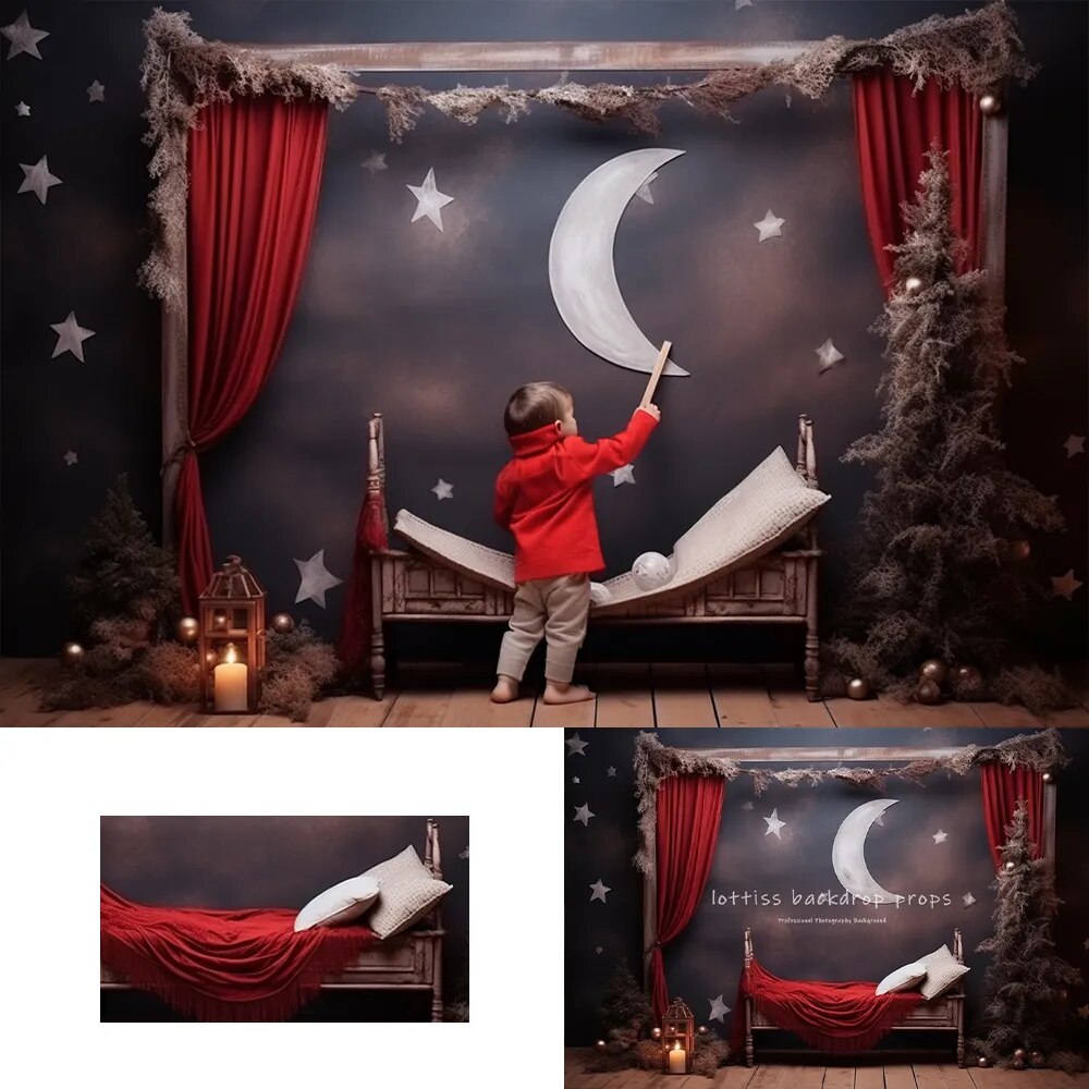 Evening Moon Bedroom Backdrops Winter Xmas Kids Photography Child Baby Photocall Decors Star Sleeping Background