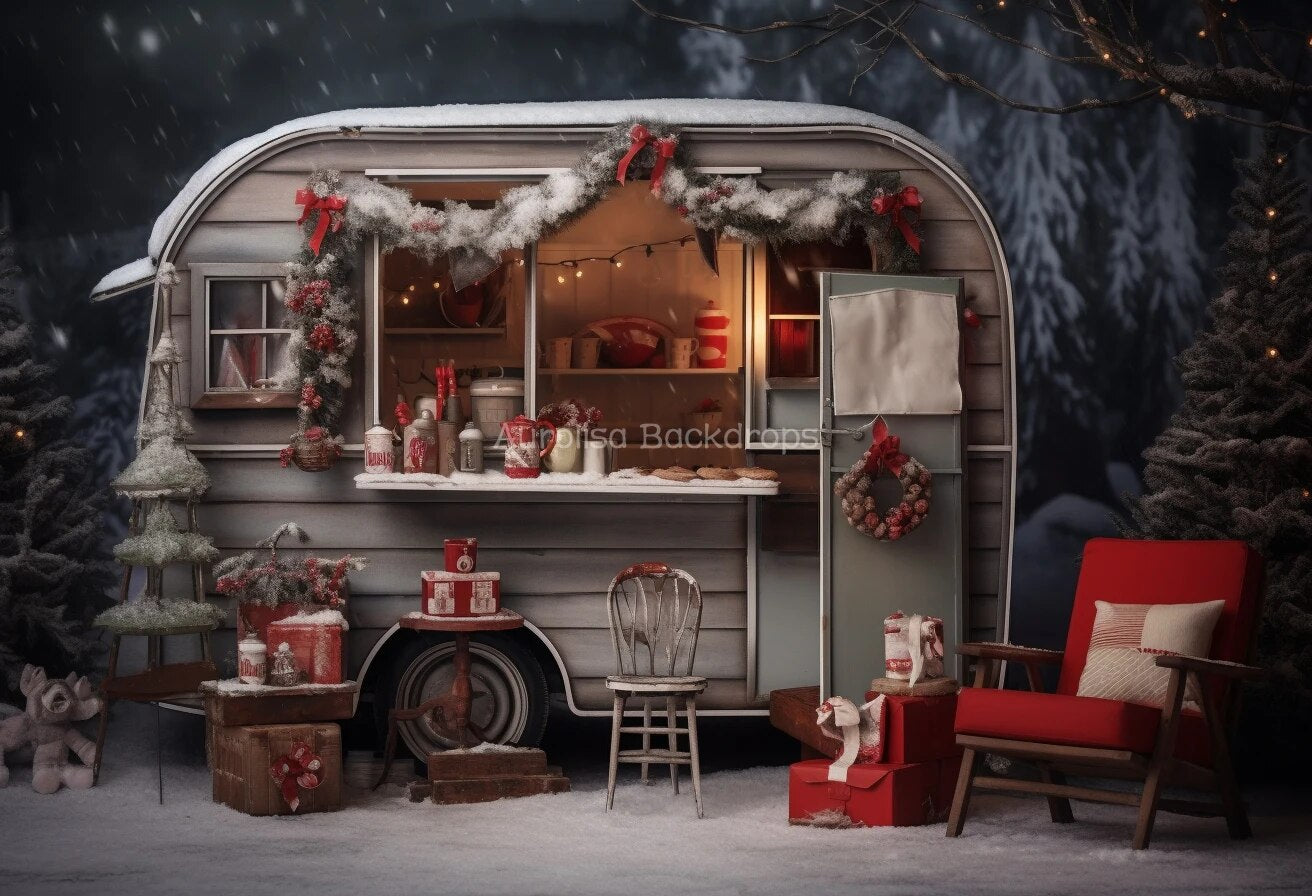 Hot Chocolate Cart With Christmas Decorations Tree Backdrops Kids Baby Photography Child Adult Photocall Xmas Store Background