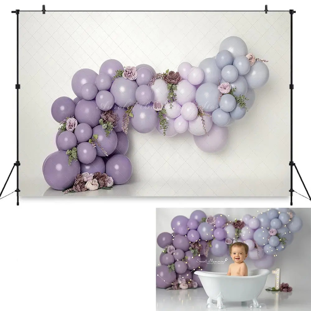 Purple Balloons Garland Backdrop Kids Baby Cake Smash Photography Props Child Girls Adult Birthday Photo Backgrounds