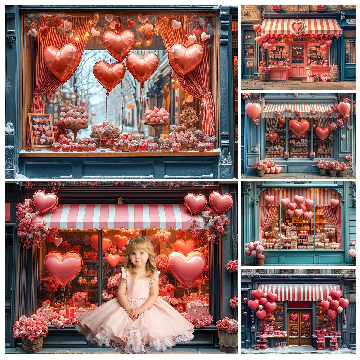 Valentine's Day Store Backdrops Kids Lover Photography Red Heart Balloons Shop Floral Truck Decors Backgrounds