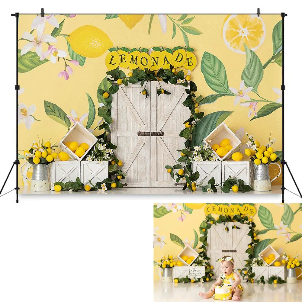 Lemonade Backdrop Wooden Door Kids Baby Cake Smash Photography Props Child Girls Adult Birthday Studio Backgrounds