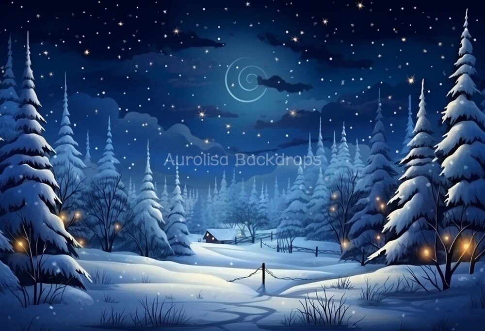 Winter Chrismas Night Backdrop Kids Baby Photography Props Child Adult Photocall Decor Snowflake Big Moon Xmas Forest Background