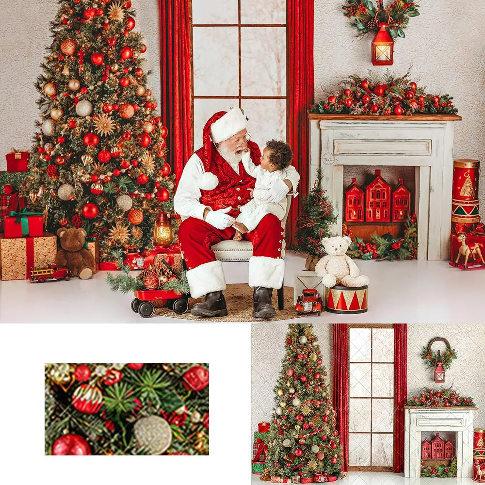 Christmas Window Fireplace Backdrop Kids Baby Cake Smash Photography Props Child Adult Birthday Studio Backgrounds