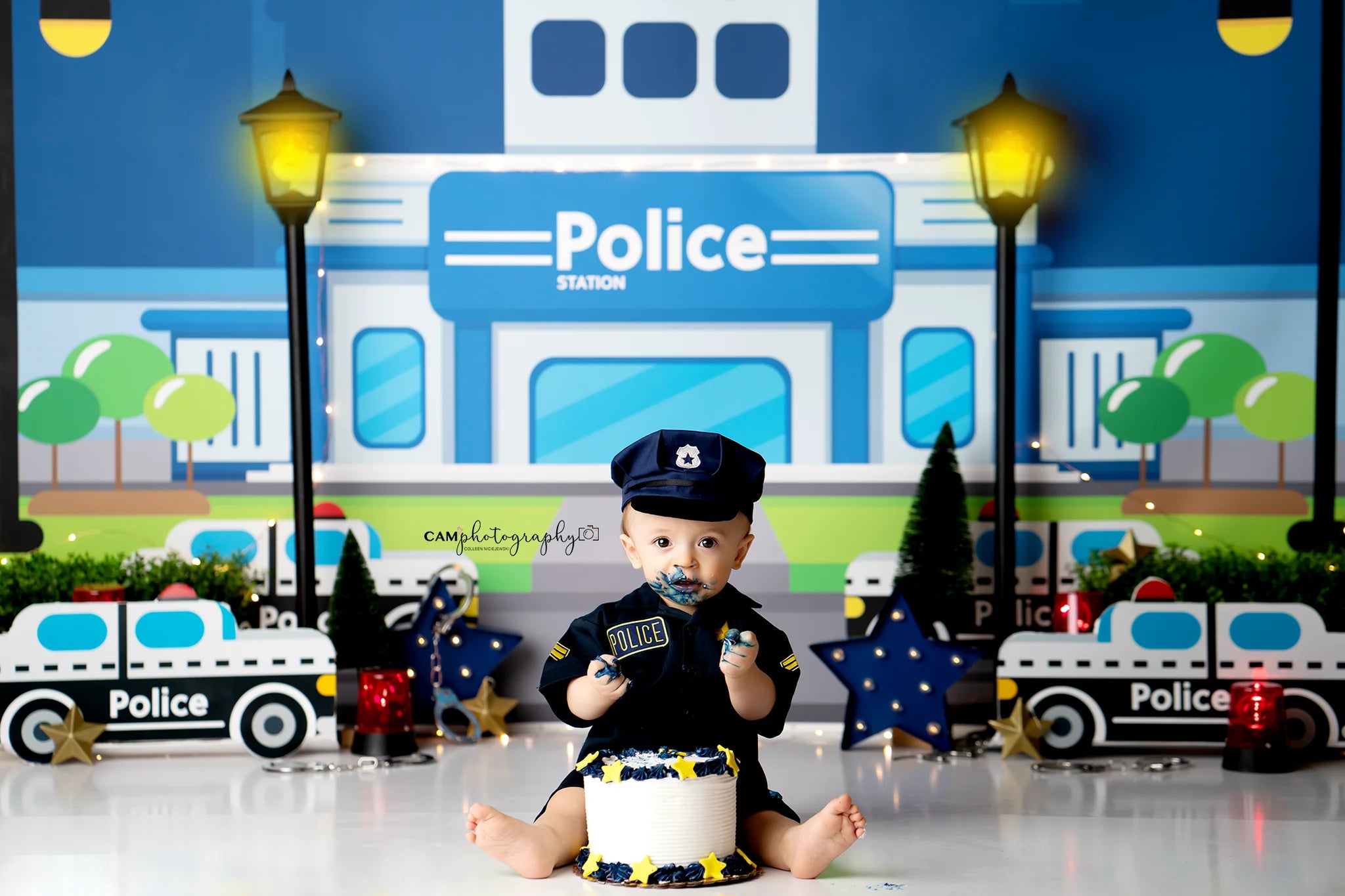 Protect Serve Photo Backdrop Police Station Kids Baby Cake Smash Photography Props Child Adult Birthday Studio Backgrounds