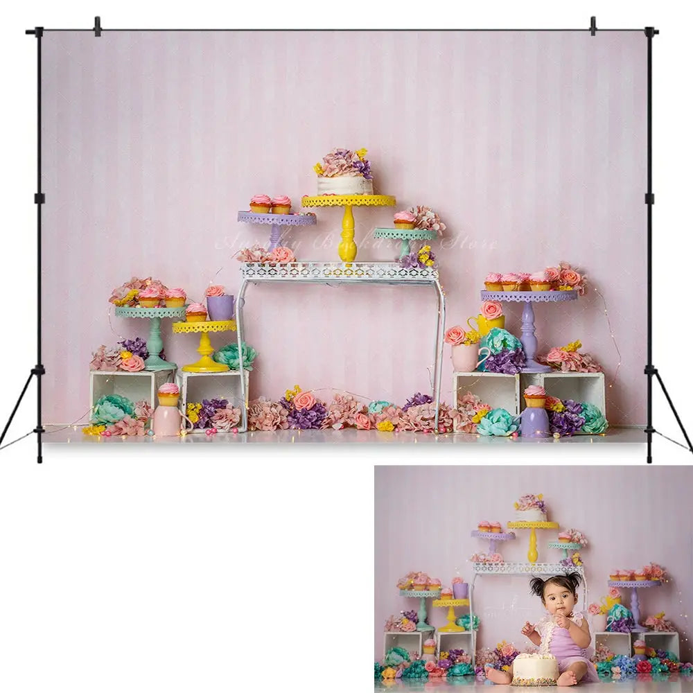 Sweet Summer Nights Backdrop Kids Baby Cake Smash Photocall Decors Ice Cream Parlor Child Girls Adult Birthday Backgrounds