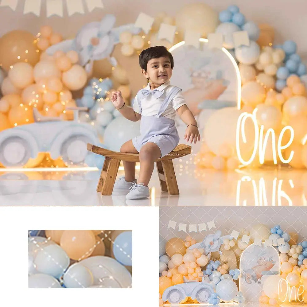 Airplane and Car Photo Backdrop Balloon Arch Kids Baby Cake Smash Photography Props Boys Adult Birthday Studio Backgrounds