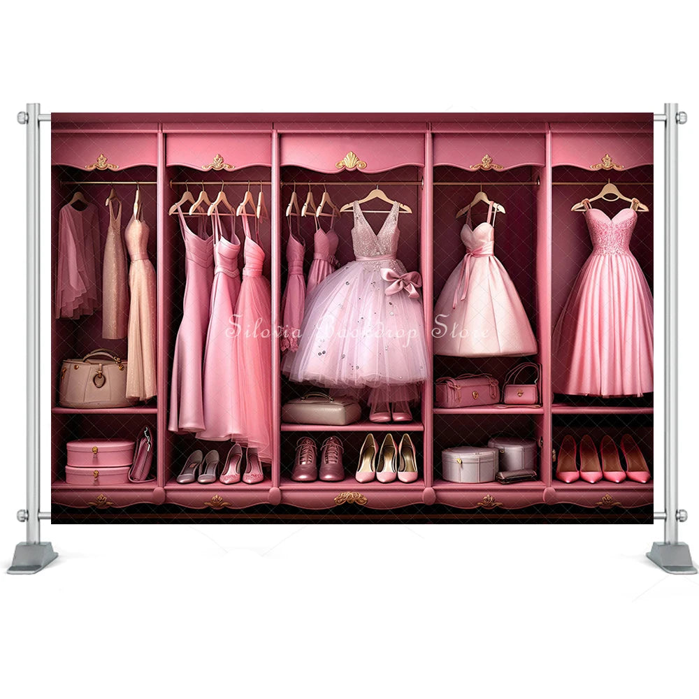 Couture Wardrobe Photo Background Princess Girl Birthday Cake Smash Photography Backdrop Pink Cloakroom Photo Studio Props