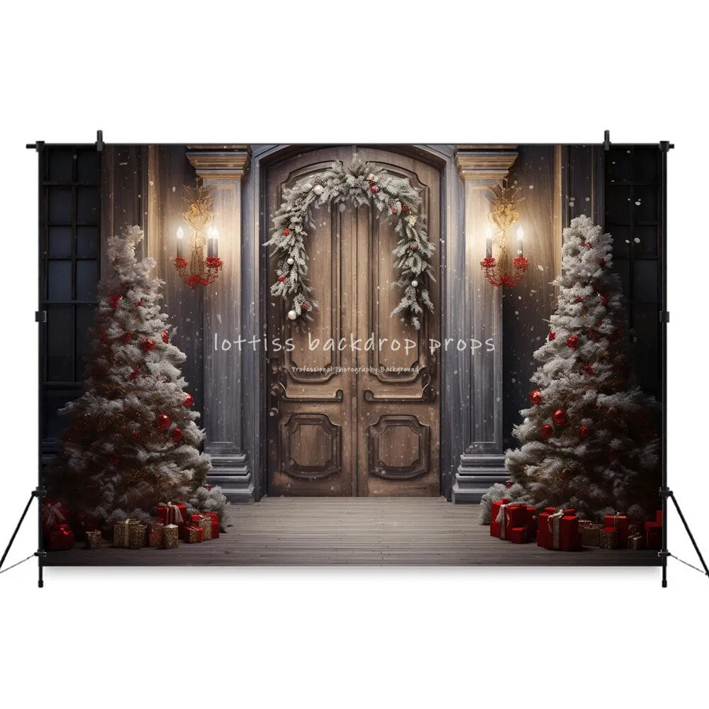 Winter Churchs Medieval Door Backdrops Kids Adult Xmas Photography Props Child Adult Photocall Snowy House Front Background