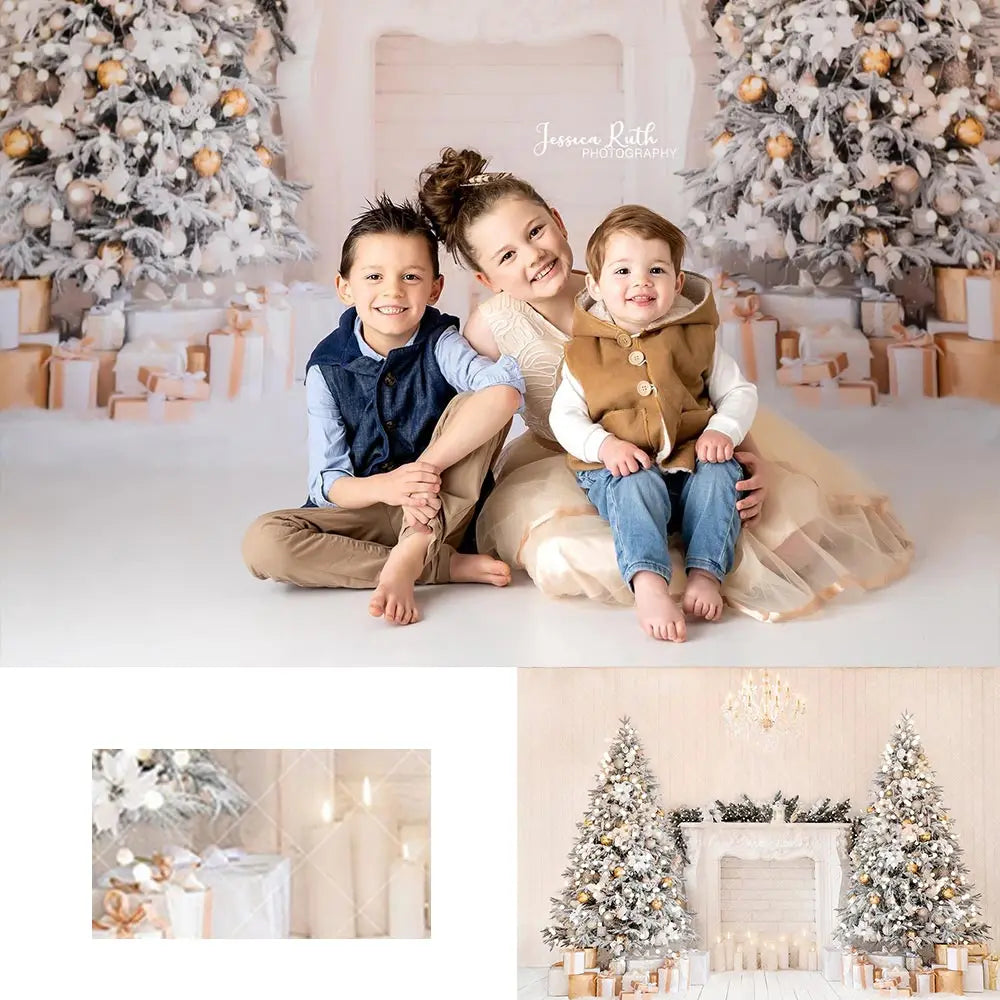 Shimmer Gold Christmas Tree Backdrop Kids Baby Cake Smash Photography Props Child Girls Adult Birthday Studio Backgrounds