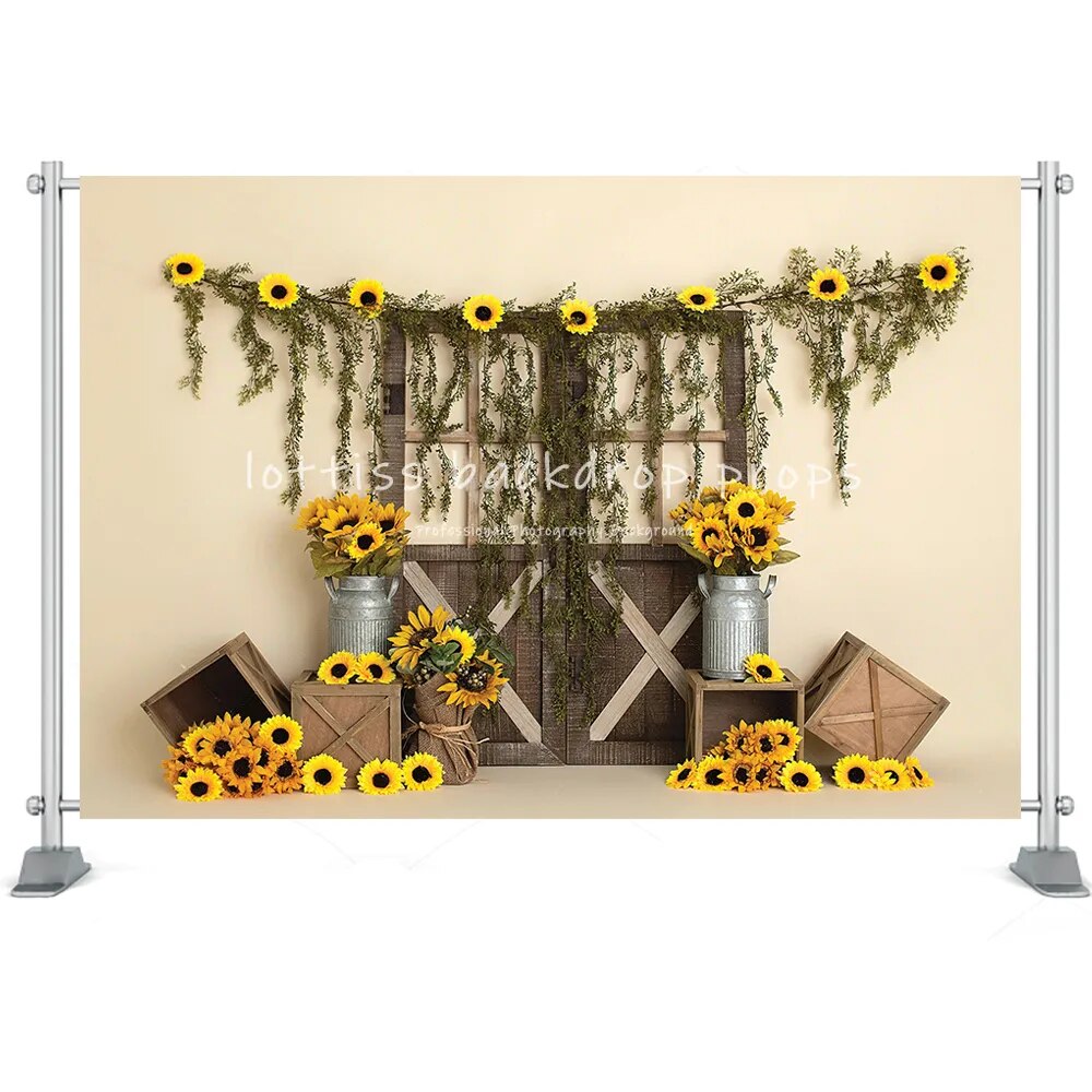 Spring Garden Barn Door Photography Backdrop Bunny Flowers Wooden Window Greenery Decorations Fireplace Easter Backgrounds Props