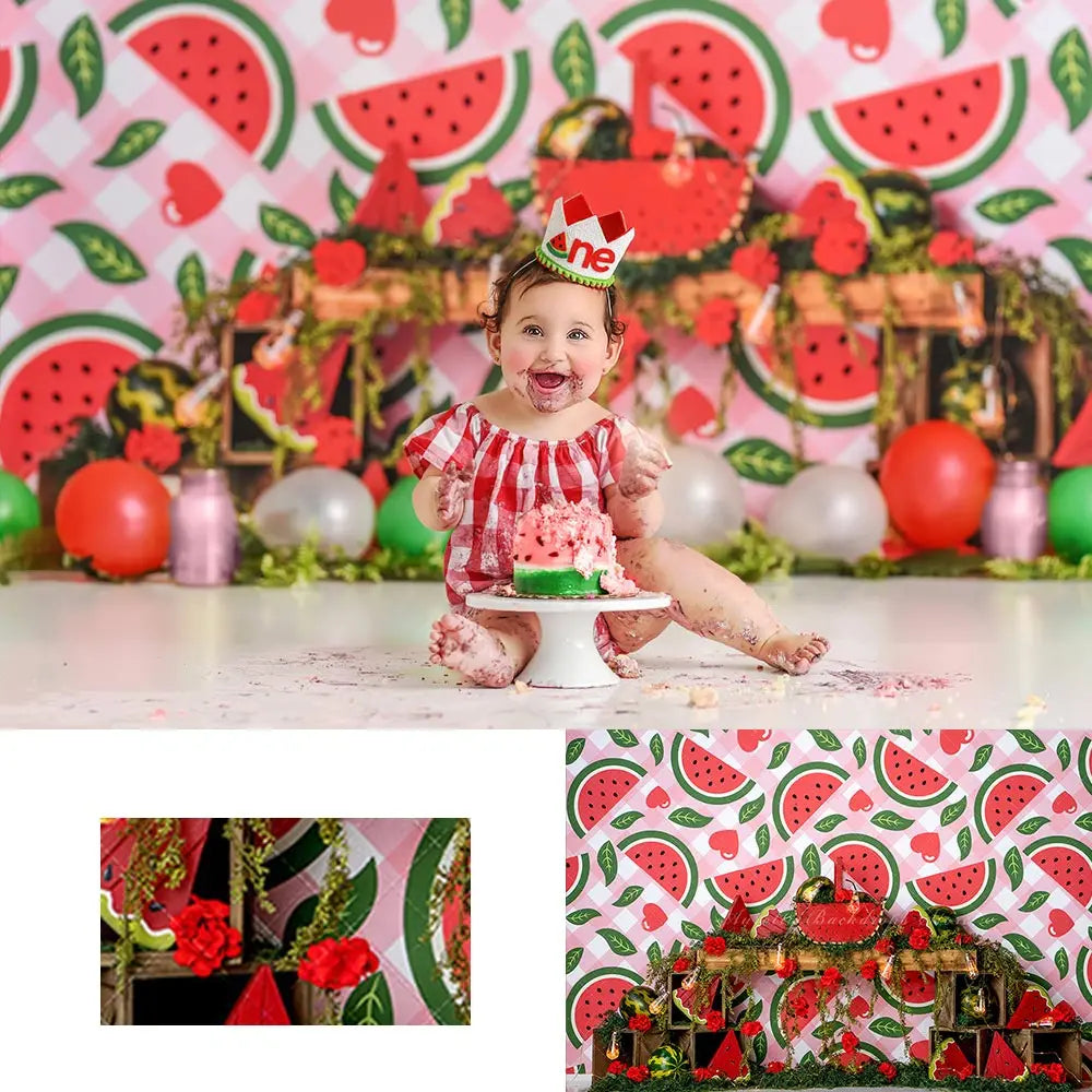 Melon Melody Backdrop Summer Watermelon Red Roses Kids Baby Cake Smash Photography Props Child Girls Birthday Studio Backgrounds