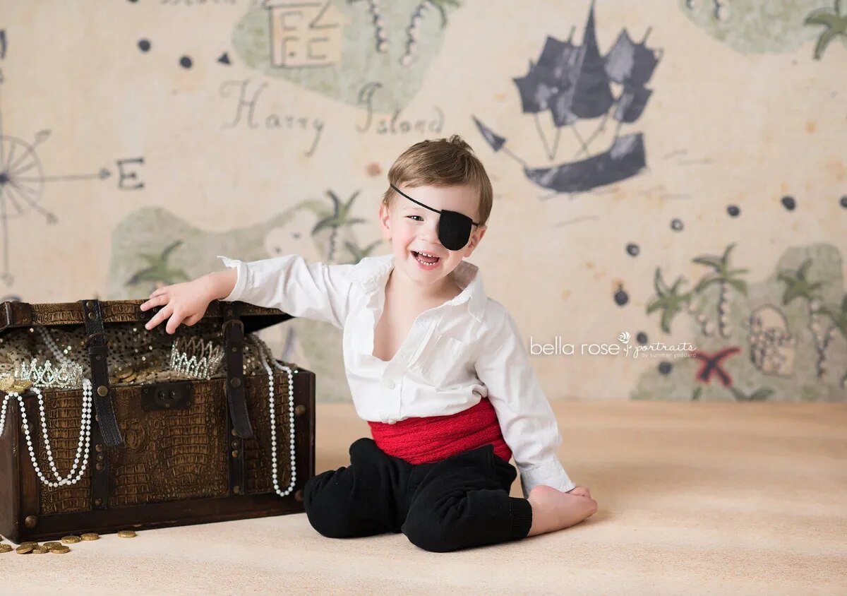 Treasure Island Backdrops Boy Portrait Props Kids Baby Cake Smash Photography Birthday Party Child Sports Background