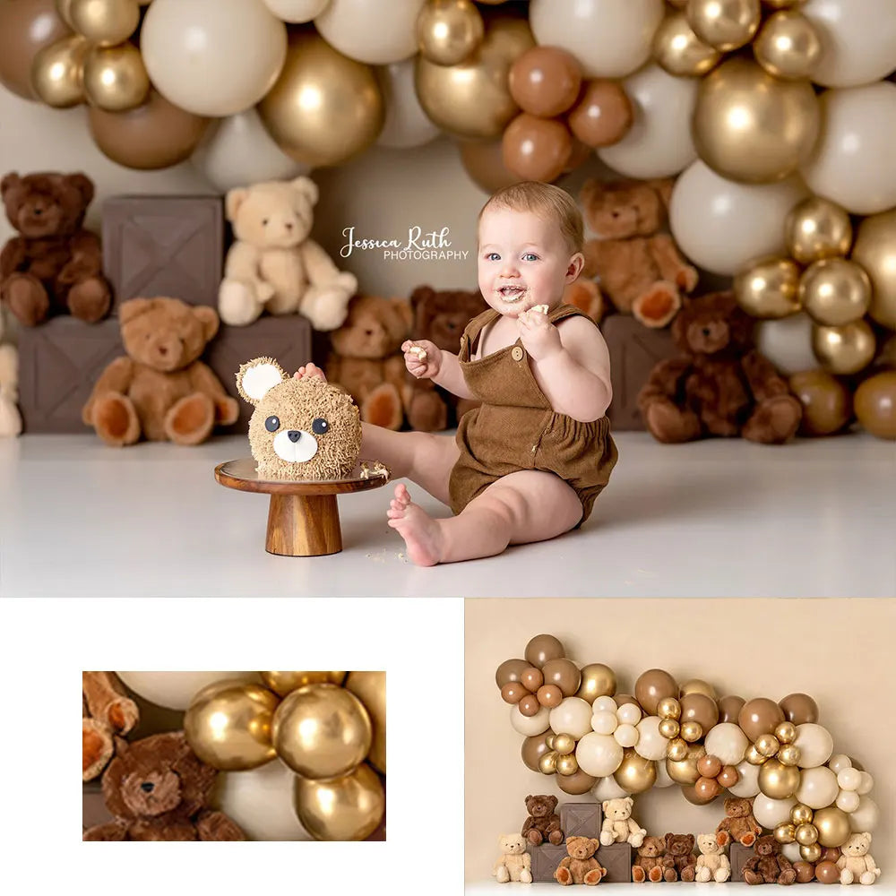 Sweet Bears Backdrop Kids Baby Cake Smash Photography Props Balloons Child Birthday Photocall Decors Studio Backgrounds