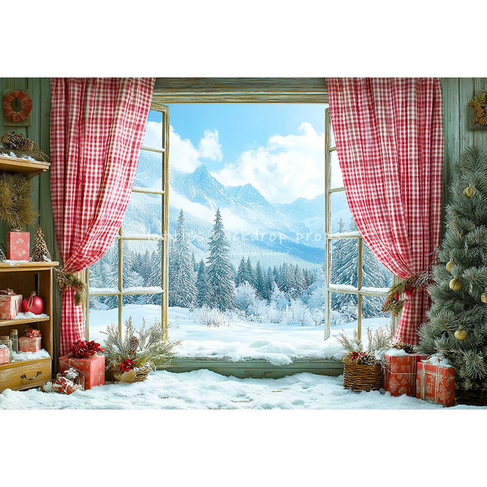 Christmas Windows Fireplace Backdrops Kids Adult Photography Child Photocall Xmas Trees Wreath Curtains Winter Backgrounds