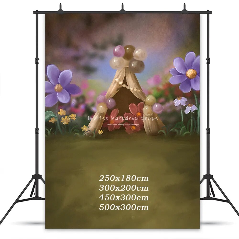 Fairy Campground Backdrops Kids Baby Cake Smash Birthday Photography Child Adult Photocall Spring Floral Garden Background