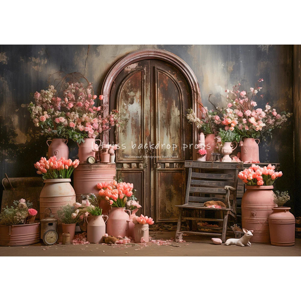 Bunny Easter Spring Room Filled With Flower Pots Backdrops Kids Girl Photography Baby Adult Photocall Floral Window Backgrounds