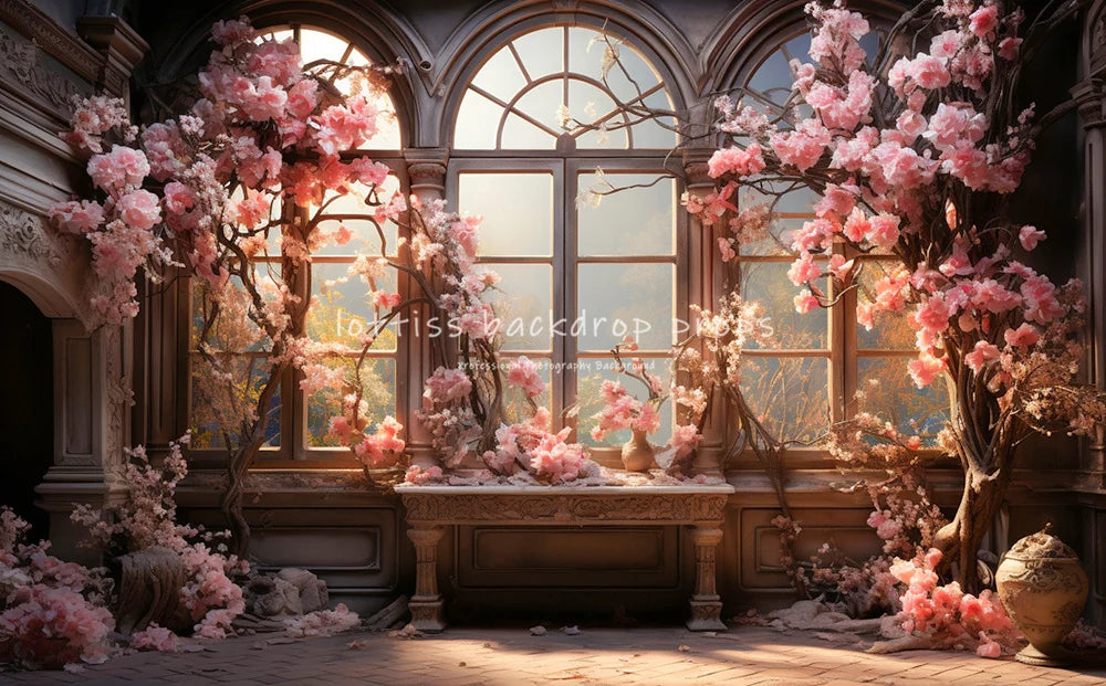 Castle Windows Backdrops Kids Gril Photography Props Child Adult Photocall Decors Spring Floral Garden Backgrounds