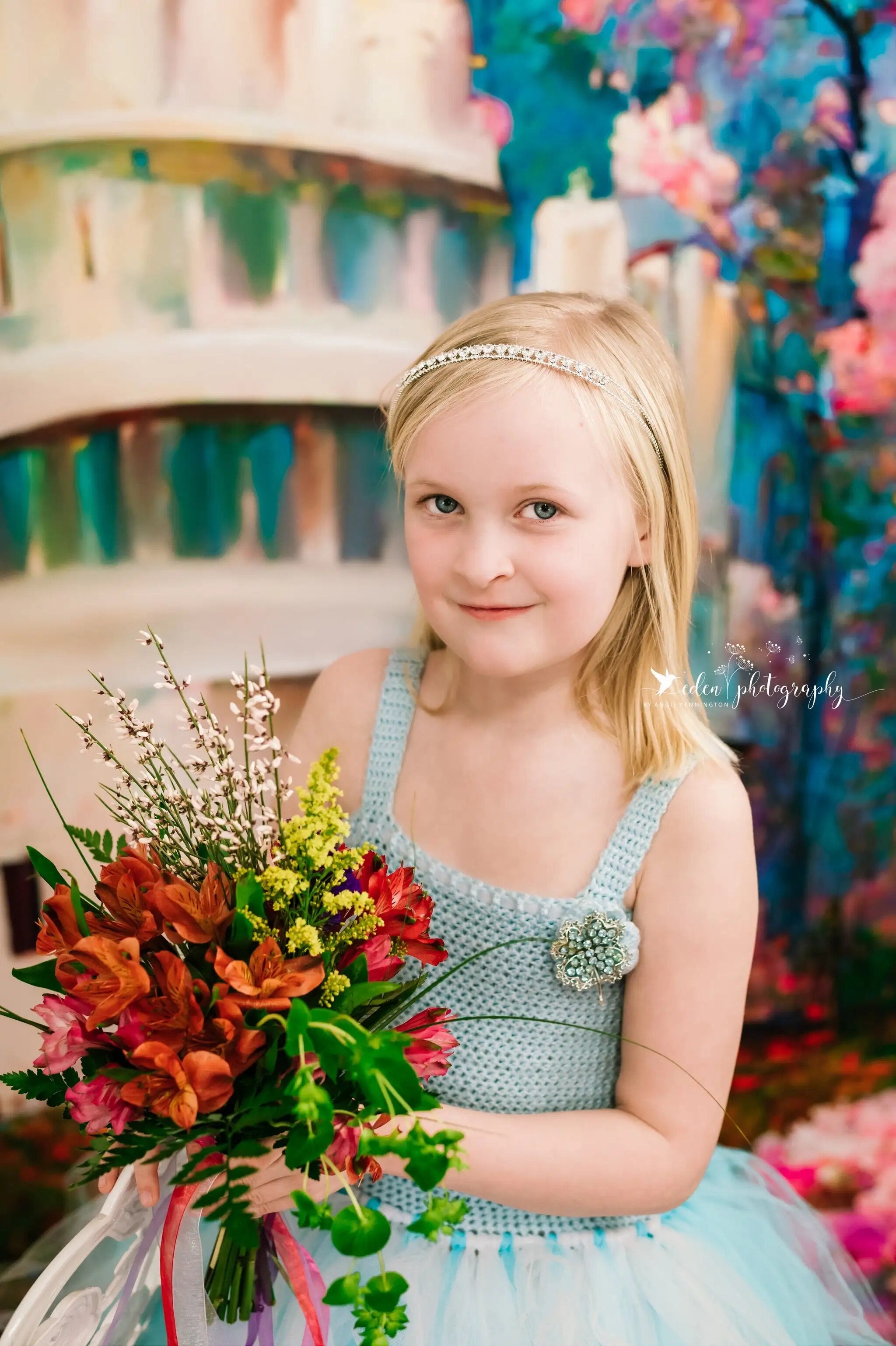 Arrière-plan de château fantaisie, route florale, accessoires de photographie pour enfants et adultes, arrière-plan de forêt de fleurs d'anniversaire pour enfants et bébés 