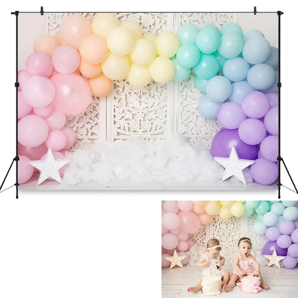 Plam Leaves and Balloons Photography Backdrop Kids Baby Cake Smash Photocall Decors Child Girls Adult Birthday Studio Background