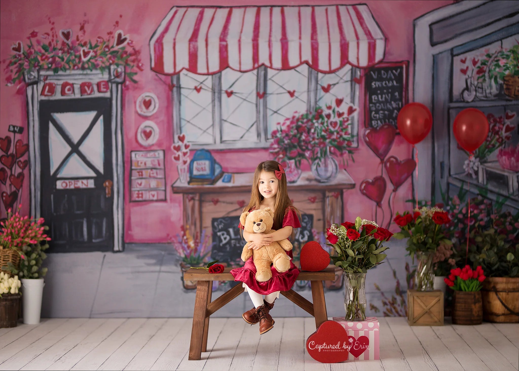 Blossoms Flower Shoppe Spring Valentine Backdrops Kids Girl Photography Child Baby Birthday Cake Smash Decors Garden Background