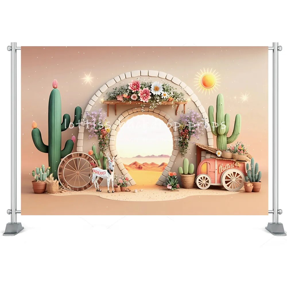 Toile de fond pour photographie thème Fiesta du mexique, peinture 3D, Cactus du désert d'été, décor de fête d'anniversaire pour enfants, Festival, garçon