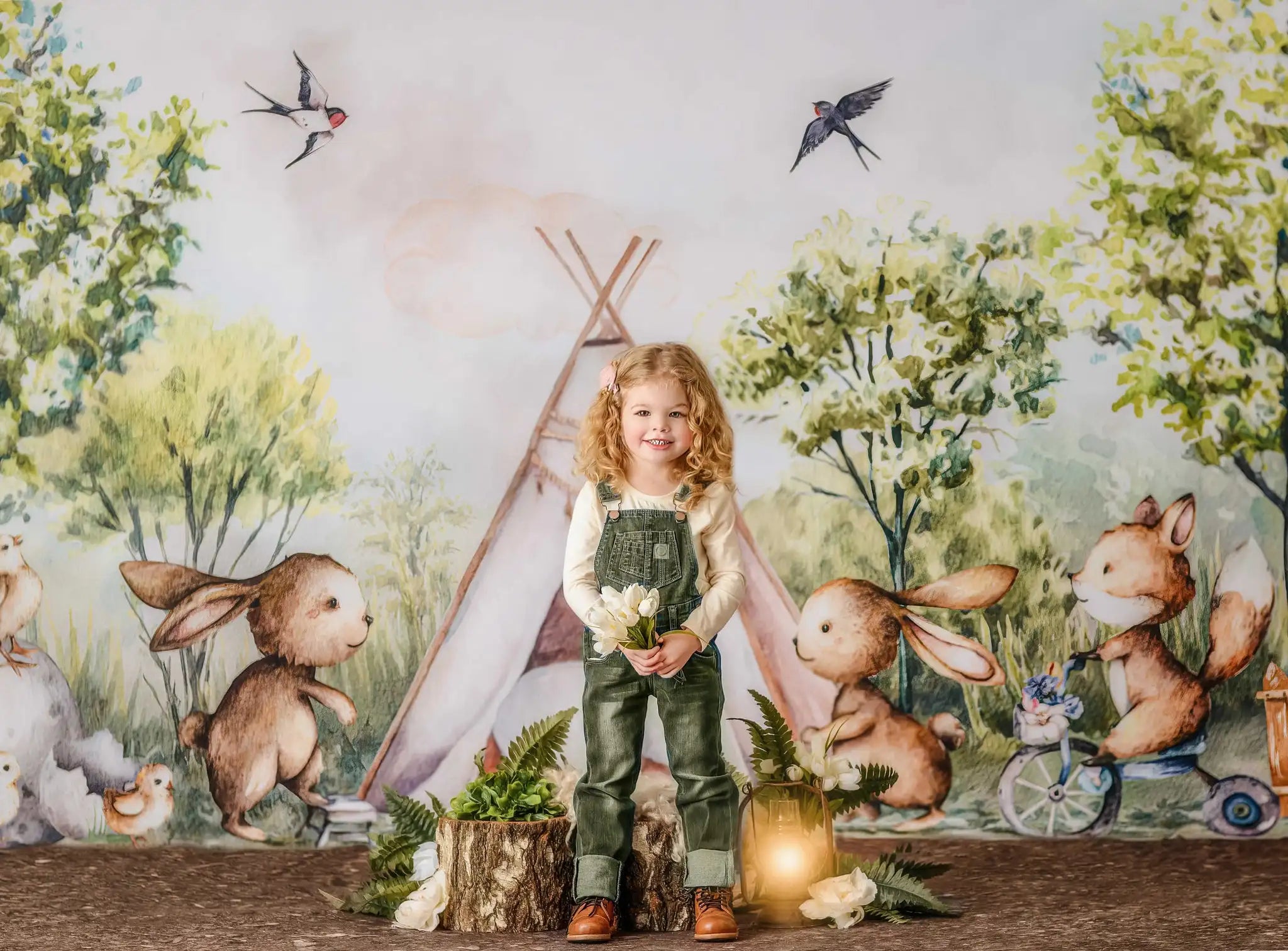 Little Bunny Campground Easter Backdrops Kids Baby Photography Props Child Cake Smash Photocall Decors Forest Animal Backgrounds