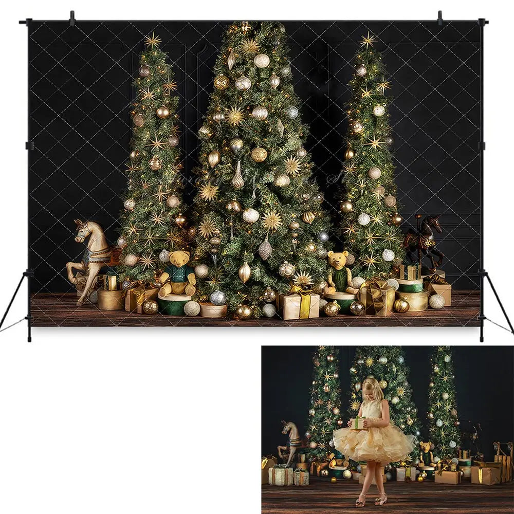 Christmas Backdrop Fireplace Xmas Trees Kids Baby Cake Smash Photography Props Child Adult Studio Photo Decor Backgrounds