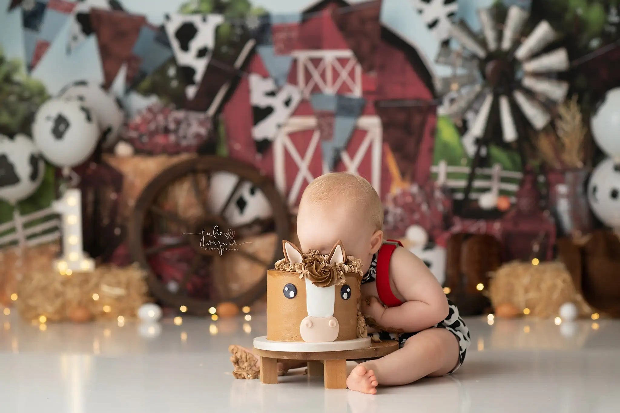 Farm Theme Backdrop Red Barn and Cow Kids Baby Cake Smash Photography Props Child Adult 1st Birthday Studio Backgrounds