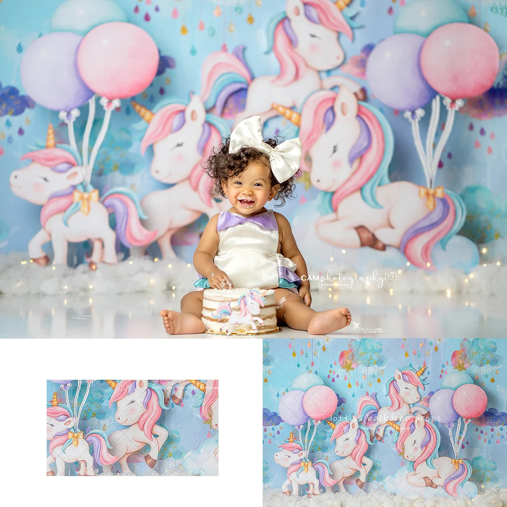 Happy Unicorns Backdrops Kids Boy Photography Props Child Adult Photocall Decors Child Birthday Cake Smash Props Backgrounds