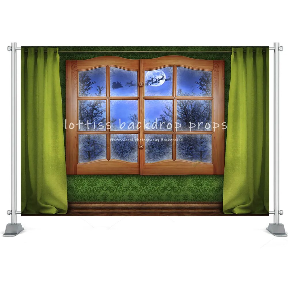 Christmas Window Door Photography Backdrop Xmas New Year Kids Children Portrait Family Photocall Photo Studio Background