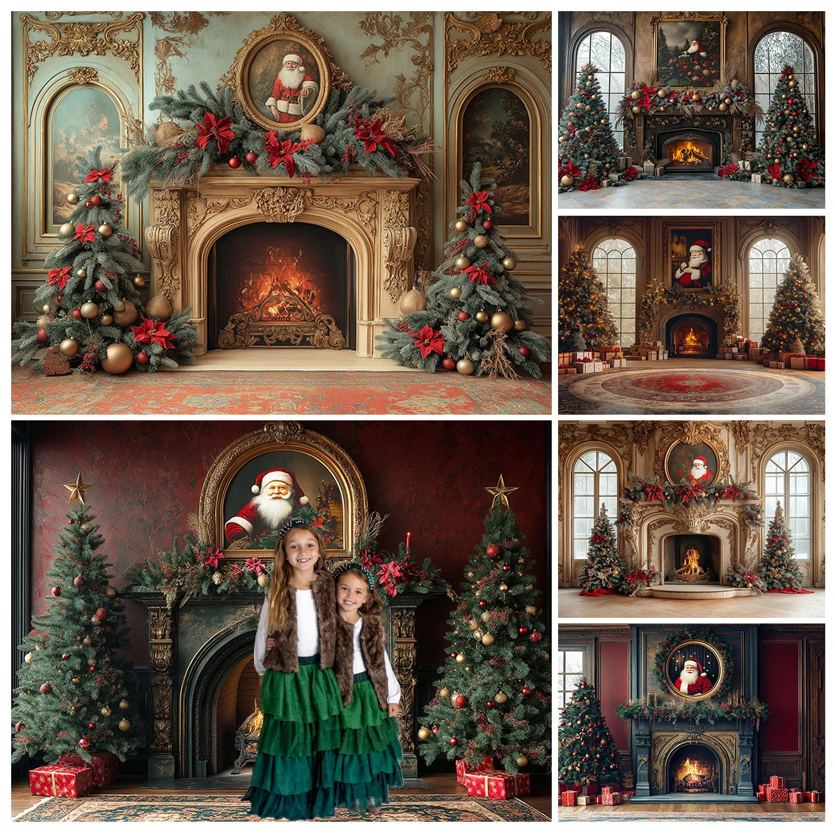 Santa Fireplace Living Room Backdrops Kids Adult Photography Child Baby Photocall Retro Castle Christmas Backgrounds