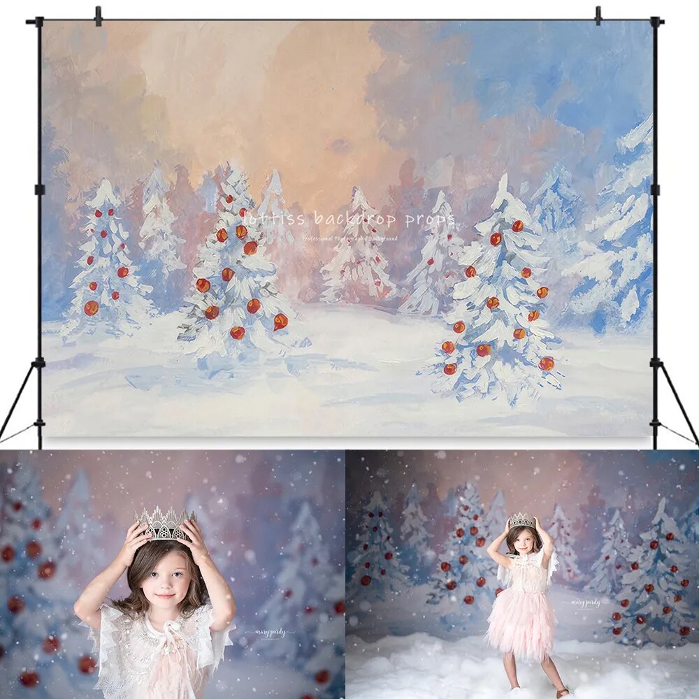 Noël enneigé forêt photographie toile de fond enfant bébé adulte Photocall Portrait accessoires noël flocon de neige hiver neige fond 