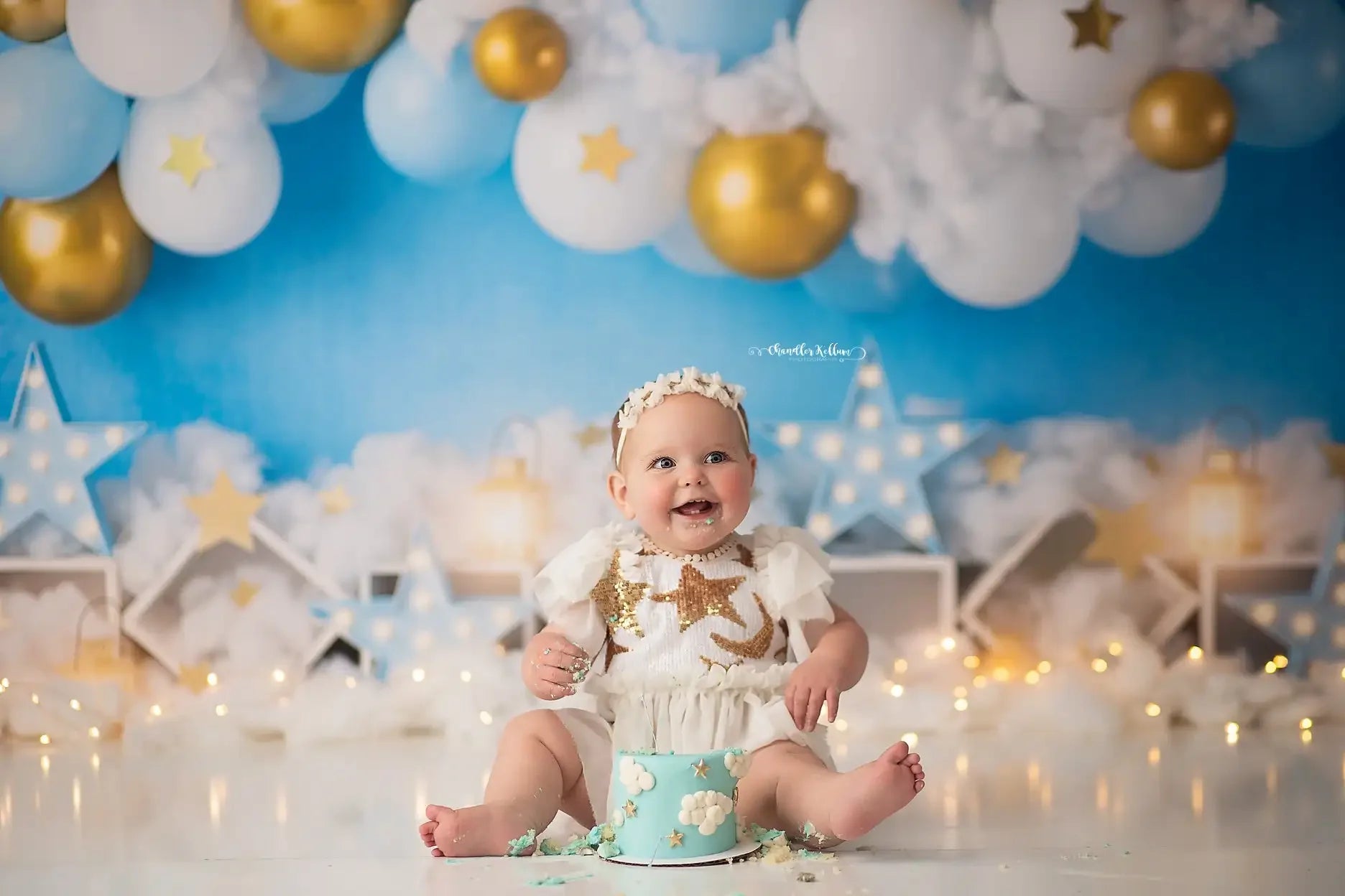 Place in the Clouds Backdrops Kids Baby Birthday Cake Smash Props Child Adult Photocall Decors Balloons Theme Background