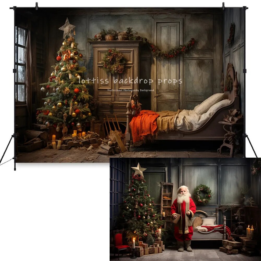 Christmas Bedroom Background Kids Baby Photography Adult Child Photocall Xmas Trees Wooden Door Living Room Background