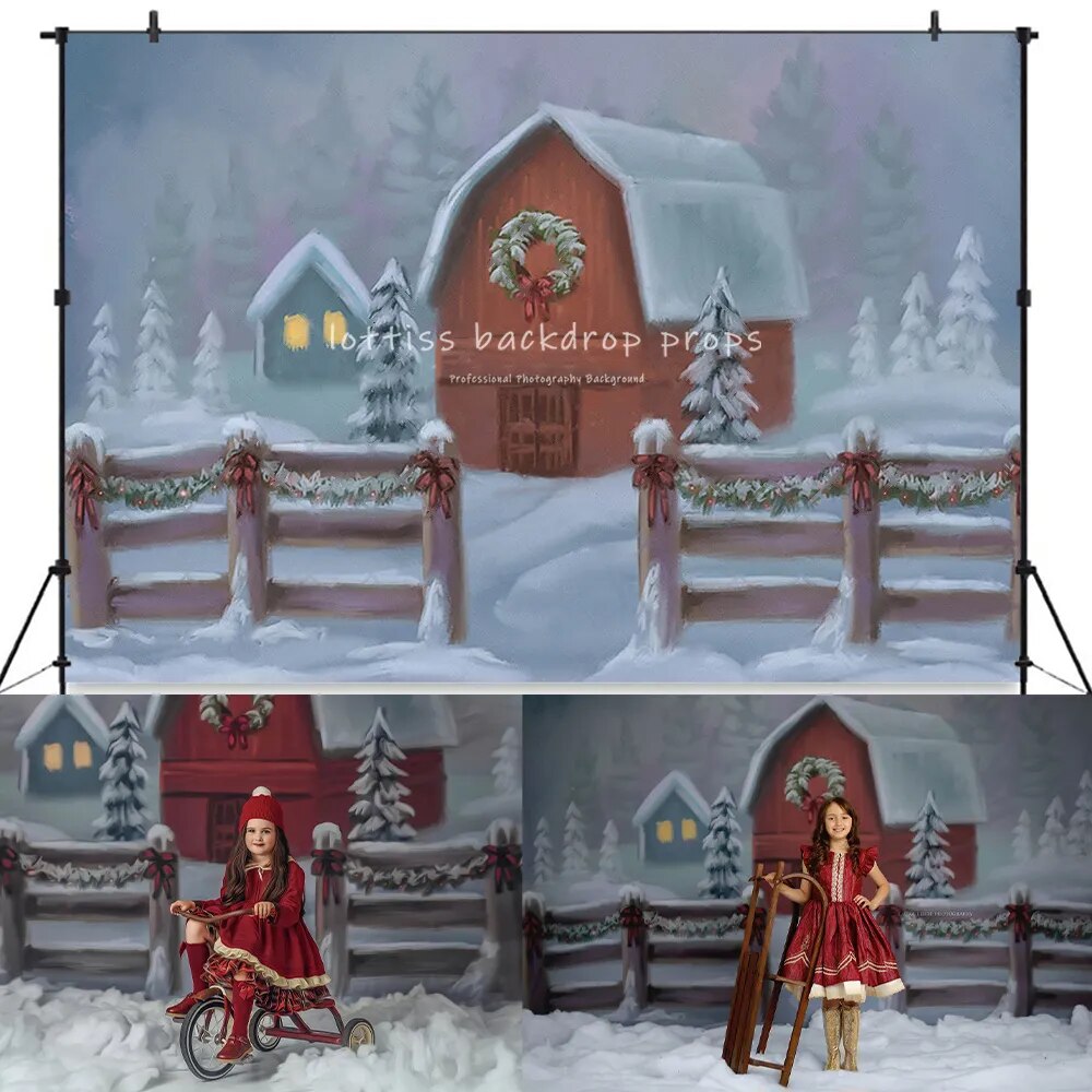 Gingerbread Home Backdrops Kids Girl Photography Props Child Baby Adult Xmas Snowy House Front Background