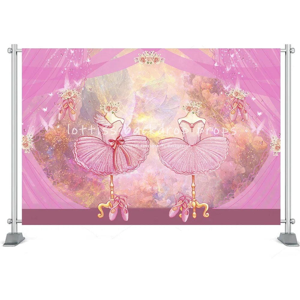 Toile de fond pour photographie de Ballet de filles, fournitures de ballerine, décor de danse pour gâteau d'anniversaire, accessoires de Smash, arrière-plan de danseuse pour réception-cadeau pour bébé 