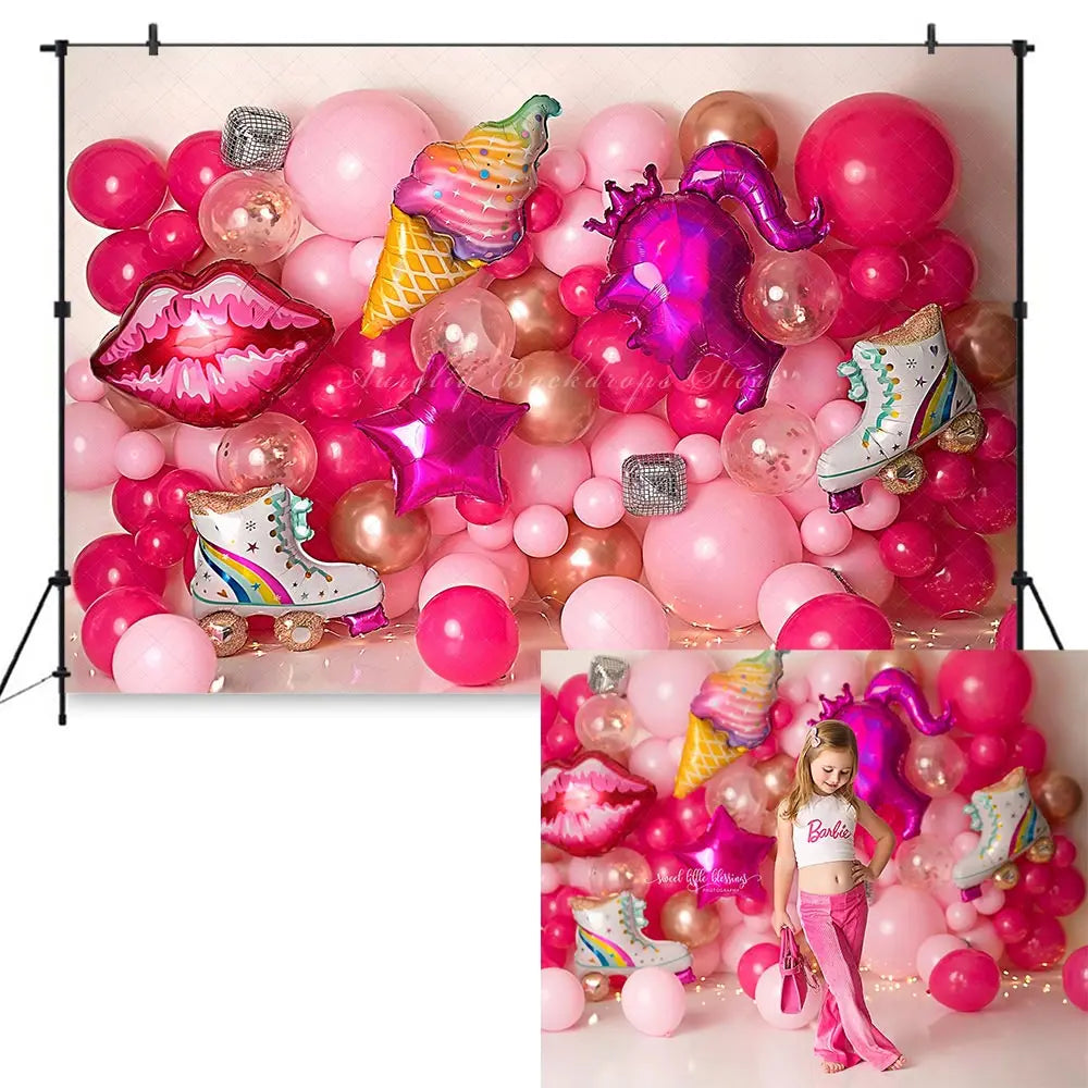 Pink Balloons Party Girl Backdrop Kids Baby Cake Smash Photography Props Child Adult Birthday Studio Backgrounds