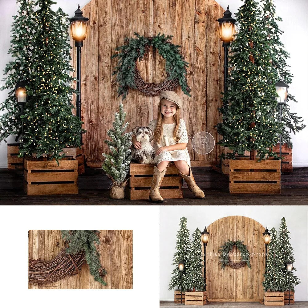 Golden Oak Passage With Lights Backdrops Kids Baby Photography Props Child Adult Photocall Decors Christmas Barn Door Background